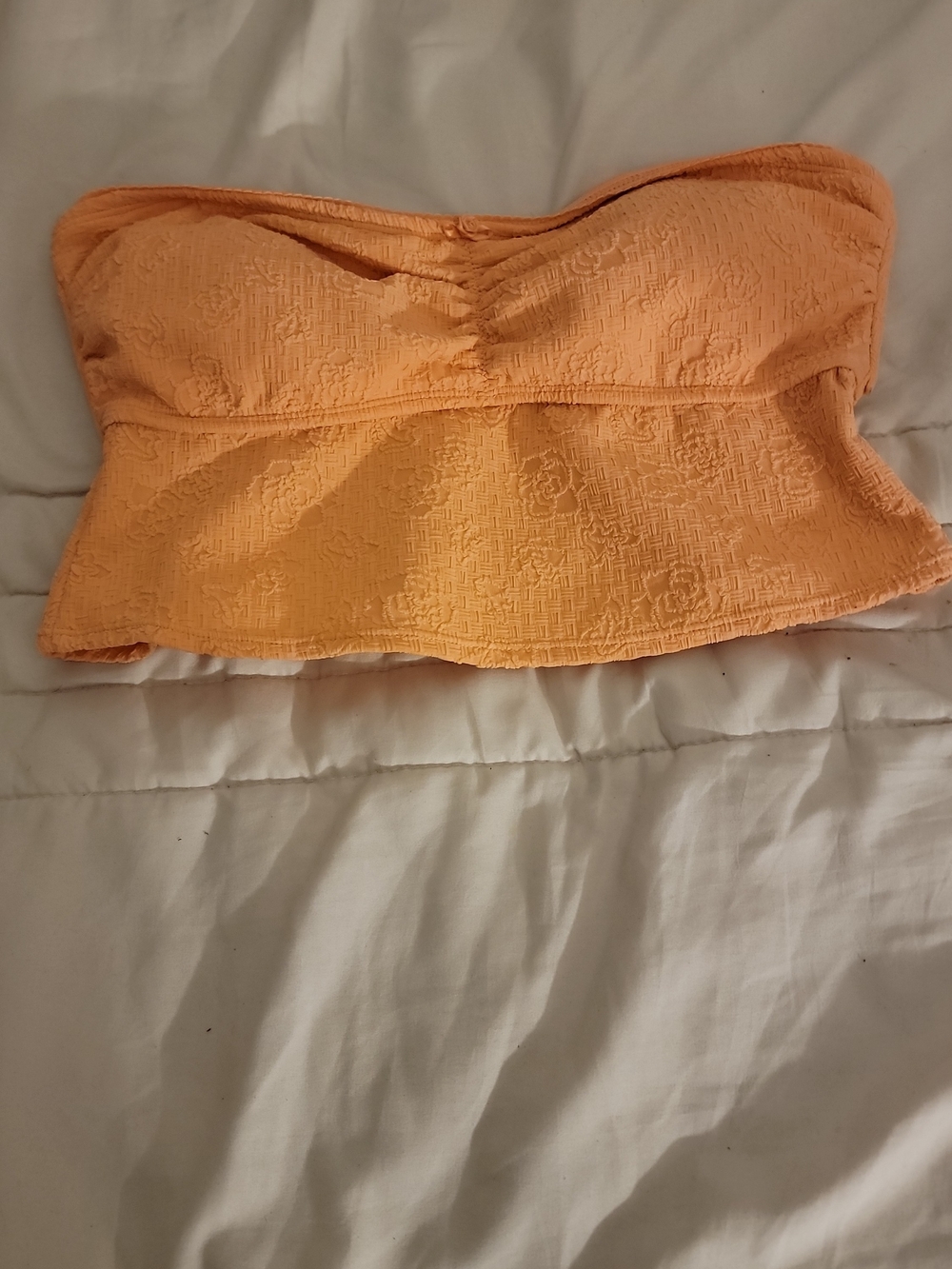 Celebrity Pink Peach Textured Strapless Crop Top